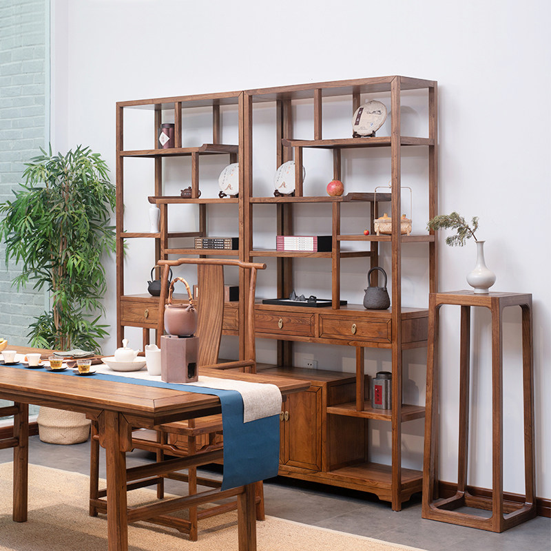 New Chinese Bogu frame solid wood old elm simple Duobao Pavilion Zen tea cabinet partition cabinet tea shelf rack