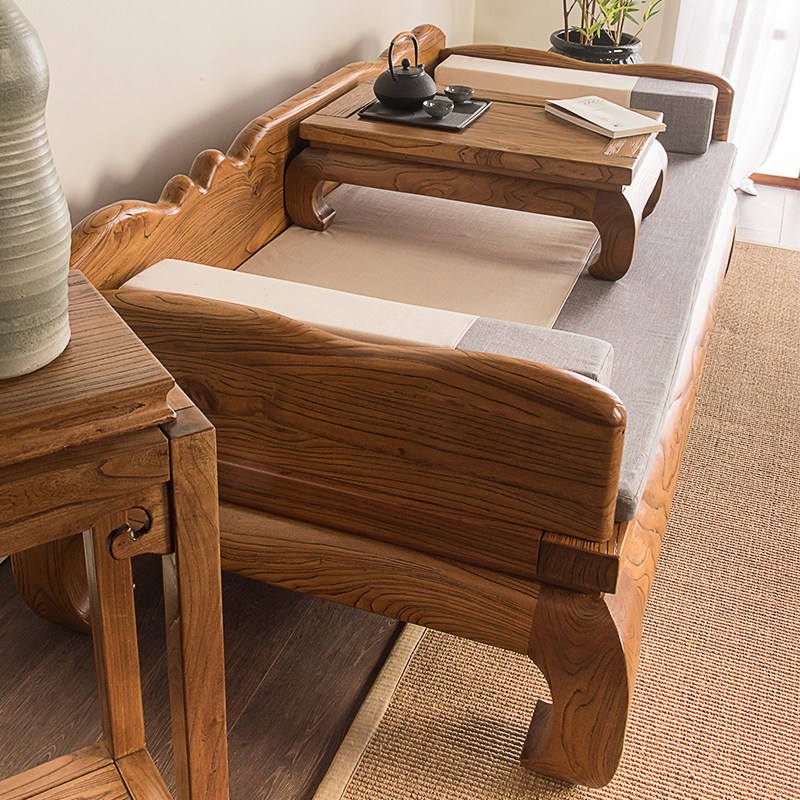 Arhat bed solid wood new Chinese kang bed couch Chinese old elm kang bed log tea bed solid wood Arhat bed sofa