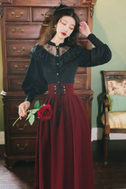 Sto is the same dark long-dress princess dress maid palace court style suit black dress medieval noble skirt