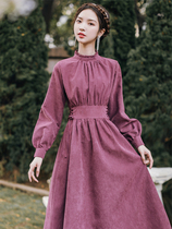 French retro wearing a purple long skirt core wool dress female swindler dress can usually wear a small dress in winter