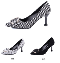Small fragrant wind water drill buckle pointed gig bird lattice thin heel high heel Shoe-like plate Shoe Cabinet Pendulum display womens shoes