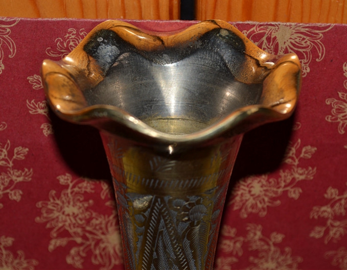 Phương tây bộ sưu tập Ấn Độ thủ công mỹ nghệ bronze tay chạm khắc bình đồng sóng miệng cổ bụng lớn chai đồng 30 cm 	tượng đồng đồ trang trí	