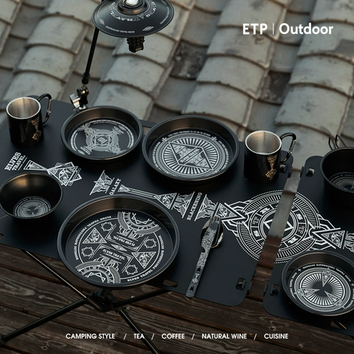 Черная портативная обеденная тарелка для кемпинга, металлическая золотая вода, легкая посуда