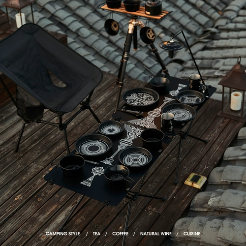 Черная портативная обеденная тарелка для кемпинга, металлическая золотая вода, легкая посуда