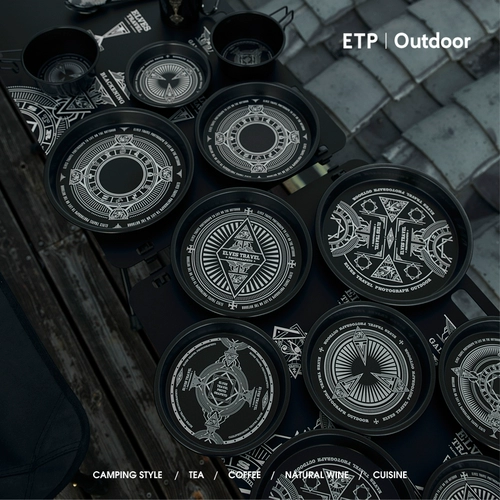 Черная портативная обеденная тарелка для кемпинга, металлическая золотая вода, легкая посуда