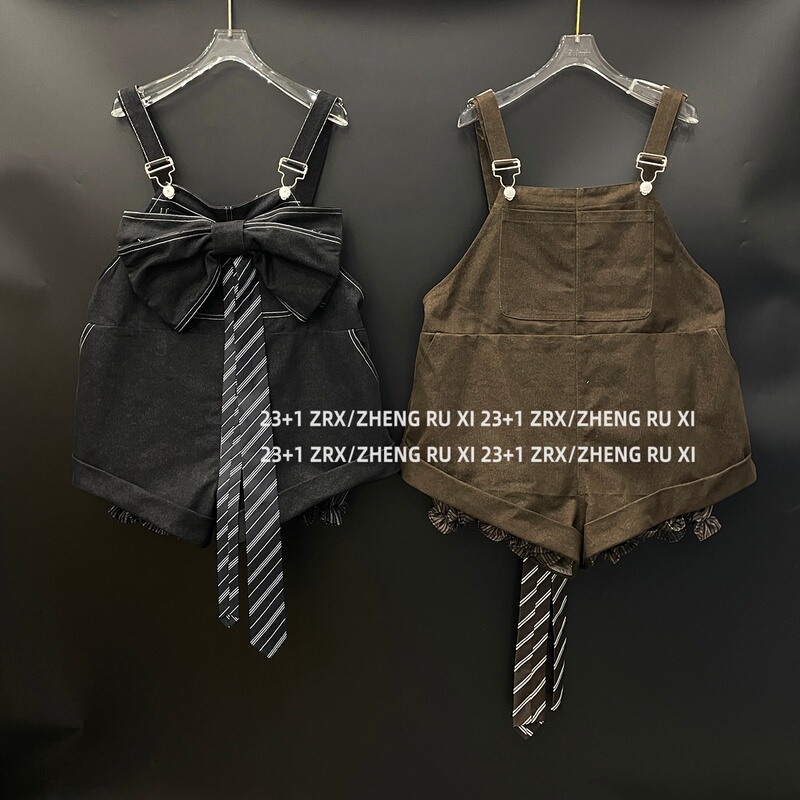 Fu Xinbo Women's Bow-Tie Denim Overalls, Stylish and Age-Reducing, Loose-Fitting Floral Romper Shorts 16183