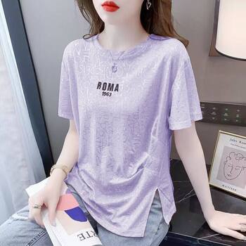 Slit fashionable ice silk summer ເສື້ອຍືດແຂນສັ້ນ chic
