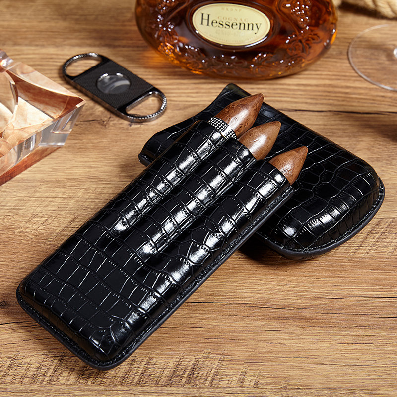 Premium Crocodile Pattern Cigar Leather Case Humidor Humidor 2 3-Pack Cigar Case Portable Travel Humidor
