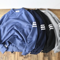 Soft glutinous and comfortable washed cotton wool ring material Mens Round Neck Sleeve Sweater solid color basic base shirt Sports