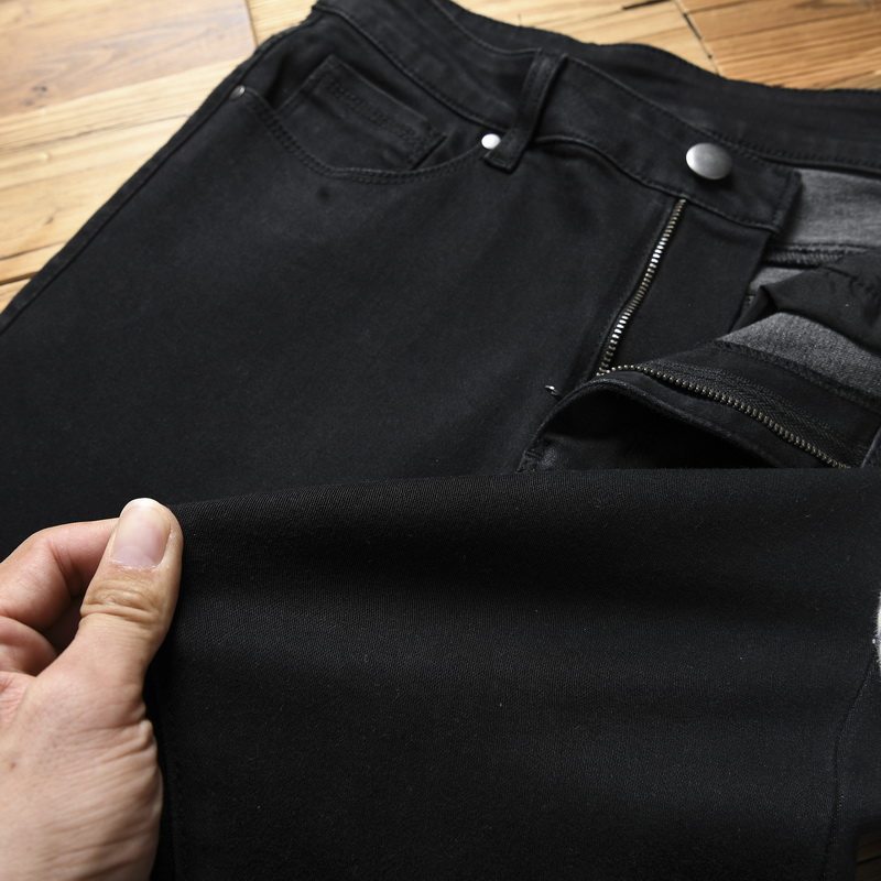 Day Bill Foreign Trade Export Aftertail Single Goods Cut men's washed black elastic denim pants with small straight cylinder long pants