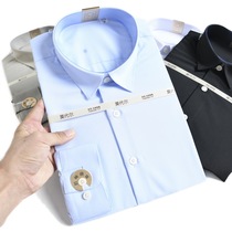 Silky elastic anti-wrinkle hanging smooth foreign trade mens business casual lapel long sleeve shirt solid color non-iron shirt square collar