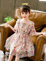 Korean girl dress summer 2022 new short sleeve small flower skirt A - letter skirt Lady 12 childrens princess