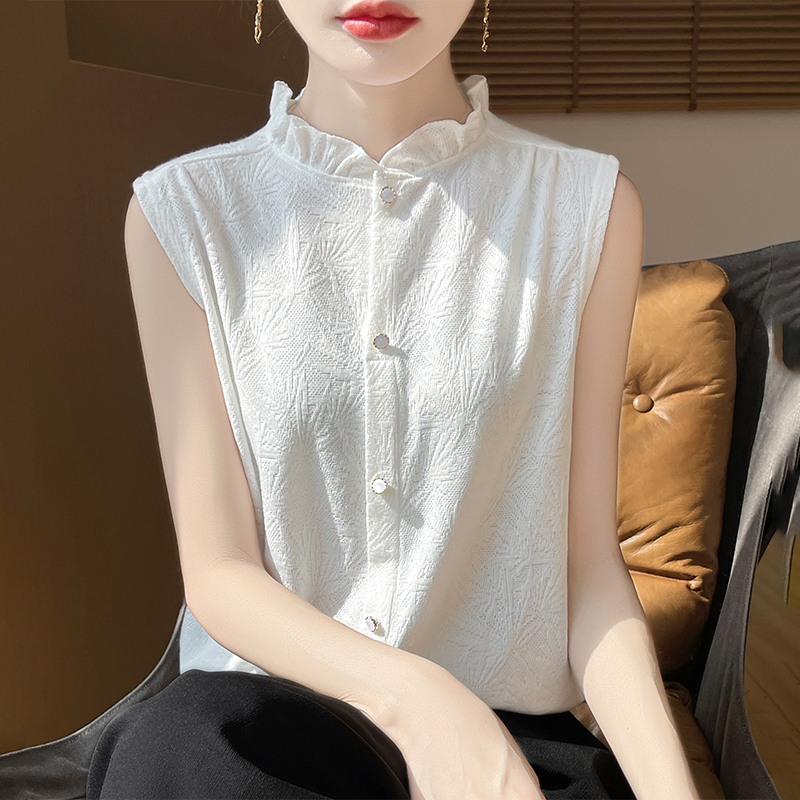High-End Camisole with Lace Collar, Sleeveless Shirt, Knitted Suit Base Layer, Fine Imitation Wool Top
