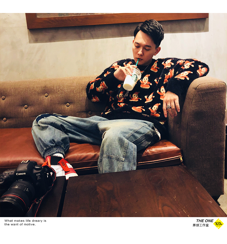 2018 Nhật Bản retro phong cách Harajuku Santa áo len thêu cổ tròn áo len cho nam và nữ áo len gile nam