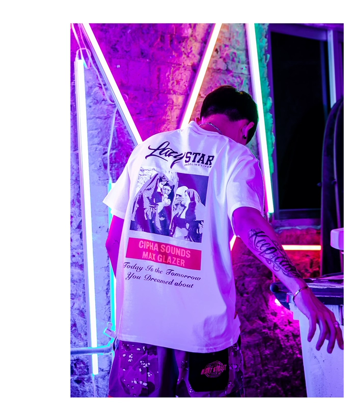 Hip hop tay ngắn nam quốc triều nửa tay áo mới 2018 áo thun đường phố quần áo khiêu vũ nam phiên bản Hàn Quốc lỏng lẻo đôi tay áo ngắn