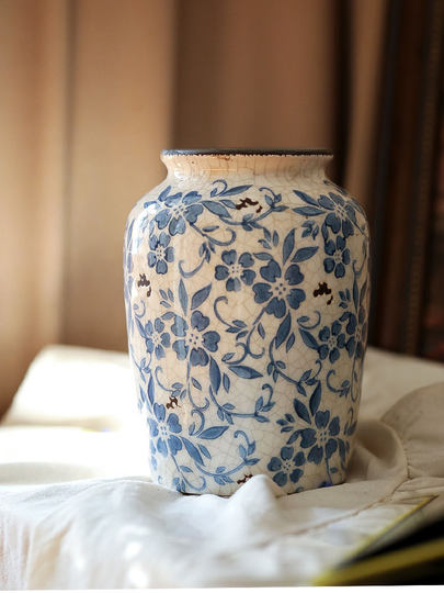Adornos de porcelana azul y blanca, arreglo floral francés medieval, sala de estar, nuevo estilo chino clásico, sentido retro, cerámica decorativa de porcelana de alta gama