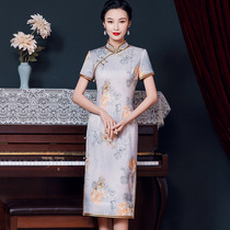 2021 qipao women in the middle of the country Wind Chinas elegant mother dress high-end acetate satin dress Old Shanghai Daily Chaos