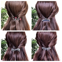 Korean fashion vintage rose diamond crown spring clip hairclip hairpin adult one-word clip wild hair accessories