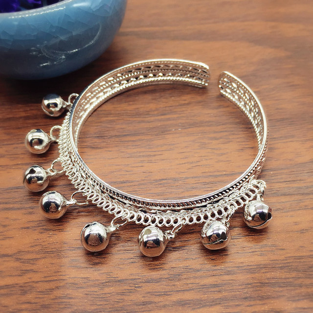 Retro Miao Silver Eight Bell Bracelet Ethnic Style Dance Open Bracelet Versatile Girls Bracelet Ancient Style Exotic Accessories