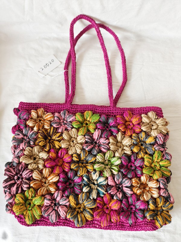 Long Shoulder Strap French-Style Puff Flower Bag, Imported Natural Raffia, Purely Handmade Woven Bag for Women, Summer Beach Vacation