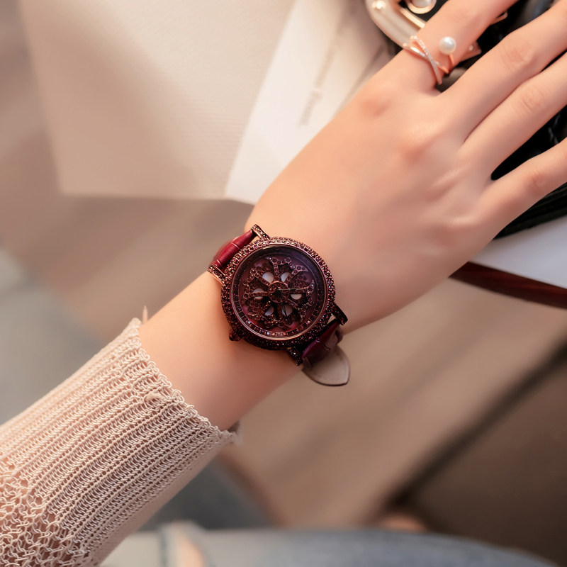 Masari net red rotating ladies time to run diamond watch female student Korean version simple fashion quartz watch