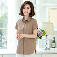 Áo sơ mi cotton ngắn tay cho nữ trung niên lỏng lẻo tải 40 tuổi 50 áo sơ mi mùa hè giản dị - Áo sơ mi áo nữ công sở