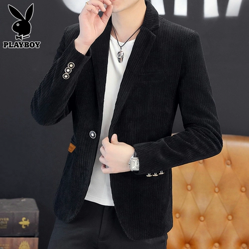 Playboy, вельветовый весенний трендовый пиджак классического кроя для отдыха, мужская куртка, тренд сезона, облегающий крой