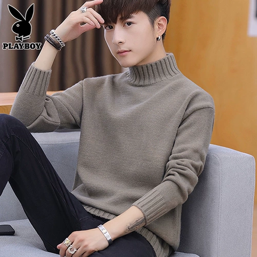 Playboy, мужской демисезонный трикотажный свитер для отдыха, высокий воротник, осенний