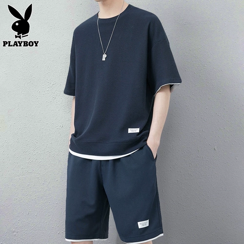 Playboy, мужской летний спортивный костюм, шелковая футболка для отдыха, короткий рукав