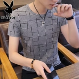 Playboy, летняя шелковая трендовая футболка с коротким рукавом, круглый воротник