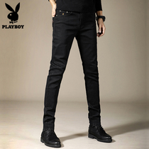 Playboy summer high-end casual jeans mens black tide brand thin slim all-match small feet long pants