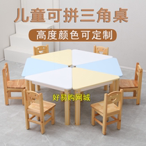 Kindergarten colorful hexagonal combination tables and chairs early education childrens reading area triangular table training class handmade table