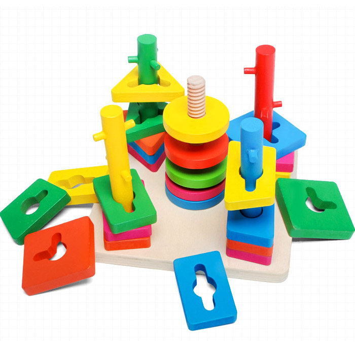 Geometric cognitive matching five sets of columns wooden children's puzzle 1234-year-old baby kindergarten area toy