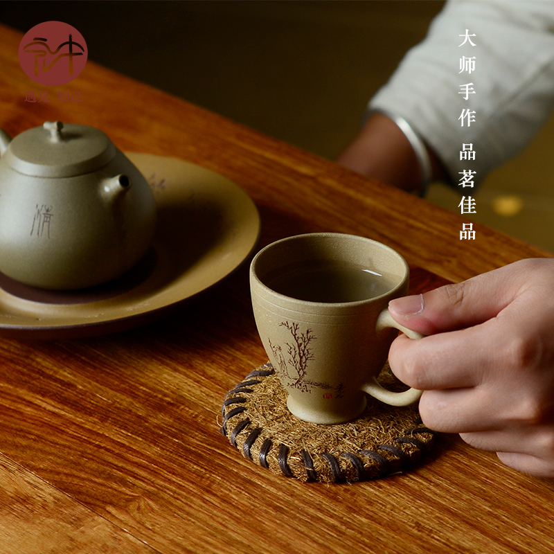 Macros in yixing purple sand cup pure manual small host single cup tea cup handle cup kung fu tea sample tea cup