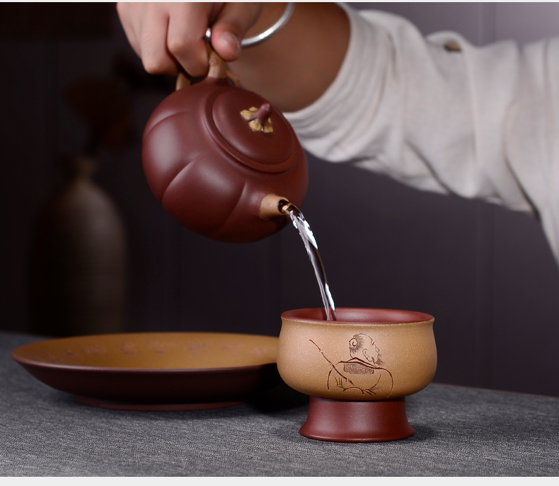 Macros in yixing purple sand cup of pure manual master cup manual engraving sample tea cup kung fu tea cup, cup