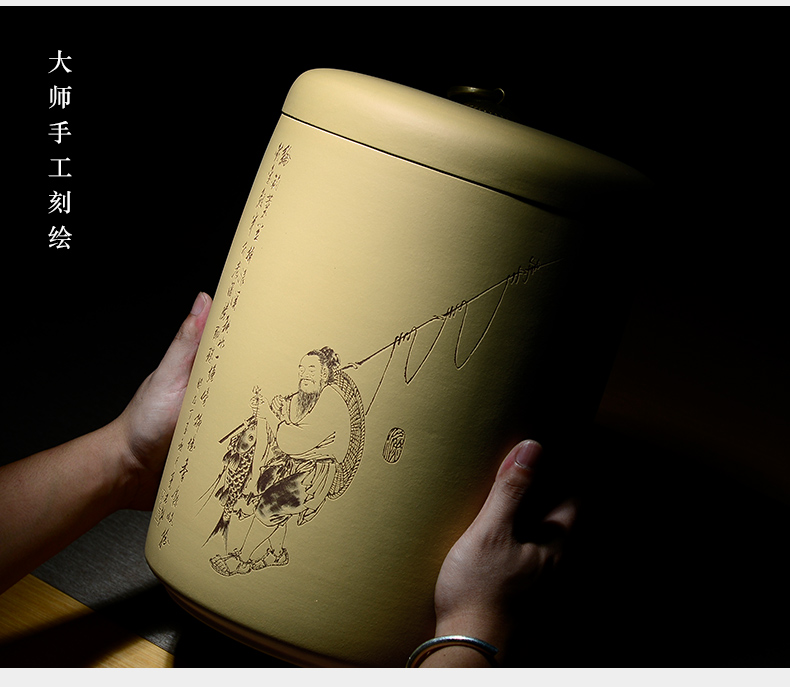 Macro "famous works" violet arenaceous caddy fixings to store the POTS of pu - erh tea pot large detong carved by hand painting ten loaves of bread