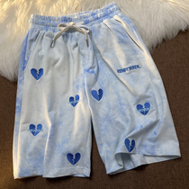 Neresum tie-dyed love thin ins tide sports shorts Women summer loose wide leg Joker straight five-piece pants