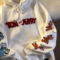 Neresum 2020 new foreign style sweet autumn and winter embroidery senior sense plus velvet hooded sweater fried Street Tide brand