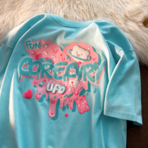 Neresum Love Bear Short Sleeve T-shirt Women 2021 Top New Lake Blue niche Cotton Summer Dress Thin Tide