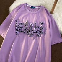 Neresum retro trendy brand tee female niche T-shirt embroidery letter short sleeve loose white top ins half sleeve