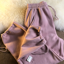 Neresum plus velvet padded sweatpants female Korean version of New straight loose drawstring bunch foot pants ins trend