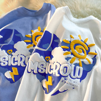 Neresum blue sky white cloud short sleeve t-shirt women foam loose summer clothes couple niche T-shirt summer top