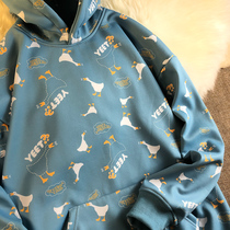 Neresum white thin spring and autumn new autumn winter Foreign Air sweet cool hooded plus velvet sweater female thick loose ins