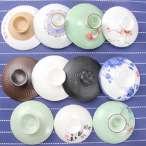 Single cover three tea bowl tea bowl cup lid with cover ceramic kung fu tea set Ru kiln Linglong celadon cover bowl lid