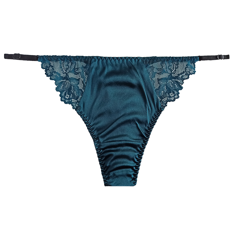Yunfei Four Seasons High-End Mulberry Silk T-Back Women's Side Lace Patchwork Sexy T-Pants Ladies Seamless Silk Underwear