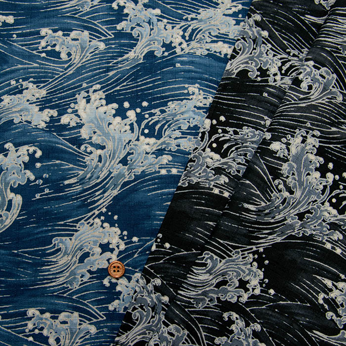 日本進口浮世繪海波浪純棉布料和服浴衣桌布室內裝飾背景面料現貨