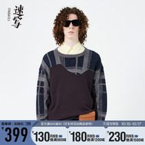 Sketched mens spring and summer new casual stitching checkered color comfortable round neck couple knitted sweater trend