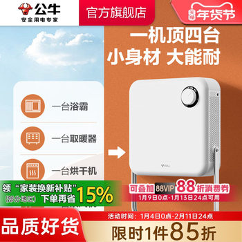 Bull Wall-Mounted Punch-Free Heater for Home Bathroom, Toilet, Shower, Office Desktop Heater