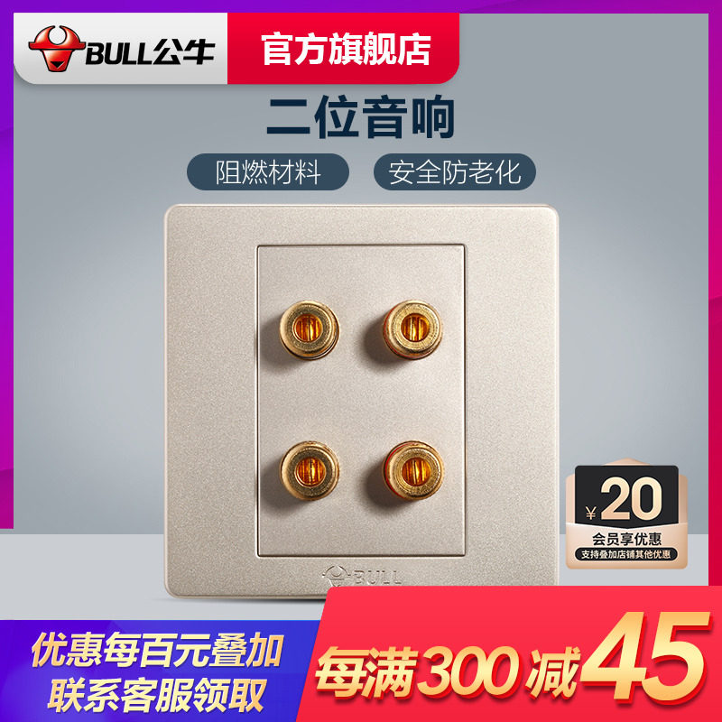 BULL SWITCH SOCKET FOUR-HEAD SOUND SOCKET SOUND AUDIO SOCKET SECOND SOUND SOCKET PANEL GOLD COLOR