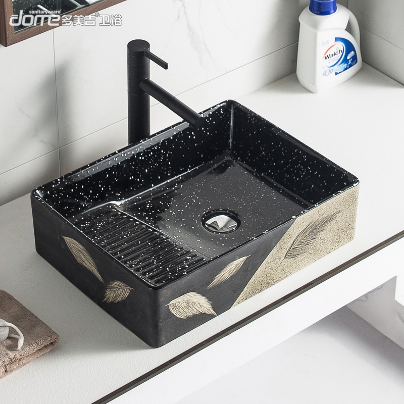 New Chinese style with washboard terrace square washbasin washbasin washbasin washing machine black table basin